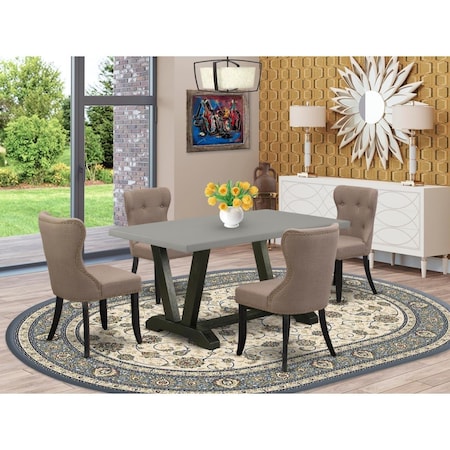 East West Furniture 5 Piece V-Style Modern Dining Set - Wire Brushed Black V696SI648-5